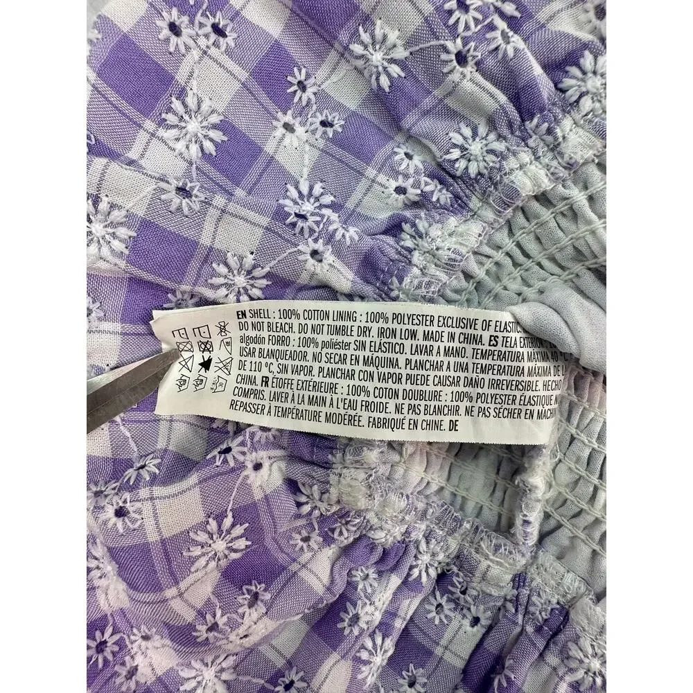 NWOT English Factory Smocked Gingham Puff Sleeve Blouse Square Neck Lavender XS - Picture 9 of 9